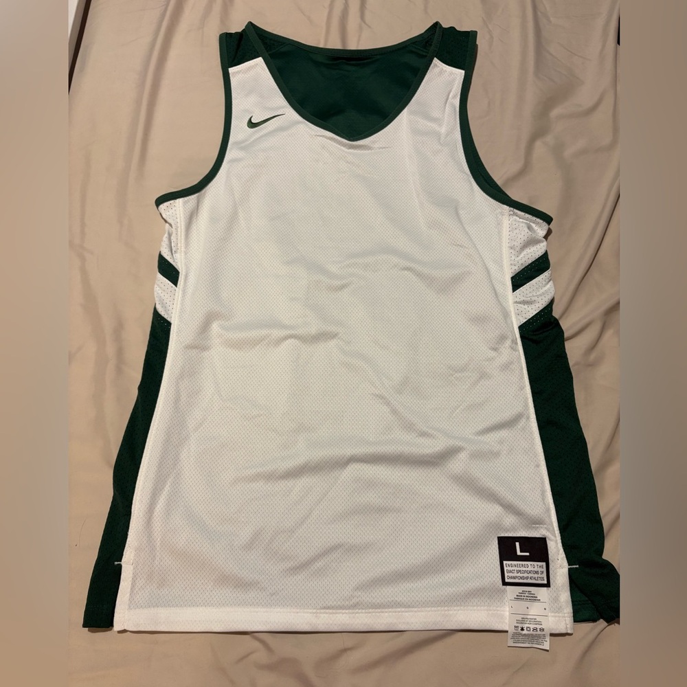 Nike White and Green Sports Jersey